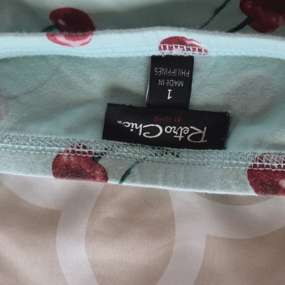 Retro Chic Cherry Patterned Sky Blue Top - Picture 8 of 8